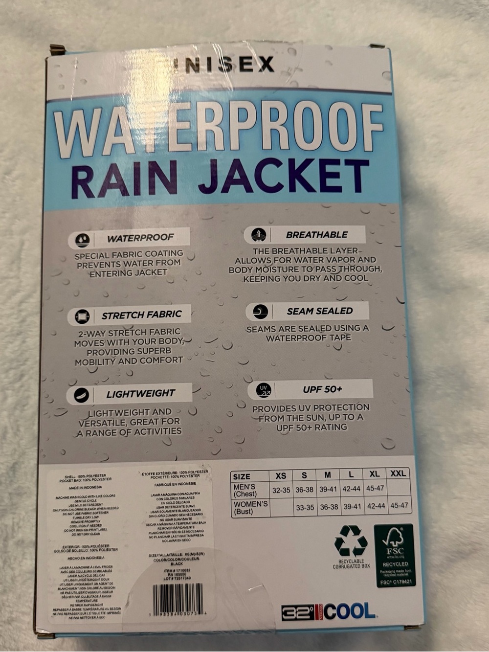 32 COOL Women's Hooded Rain Jacket Waterproof Size S - Picture 4 of 4